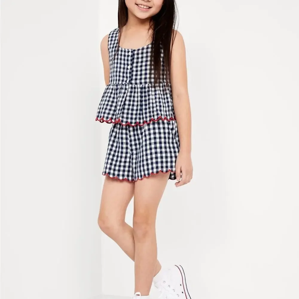Old Navy Gingham Printed Double-Weave Scallop-Trim Shorts